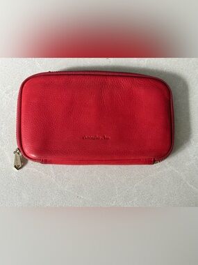 Christopher Kon Red Pebbled Leather Zip-Around Wallet Tomato Red Luxury Classic